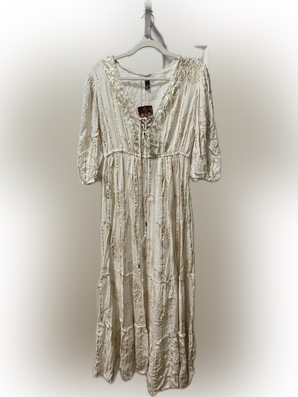 Women's Cream Maxi Dress with Embroidered Detail